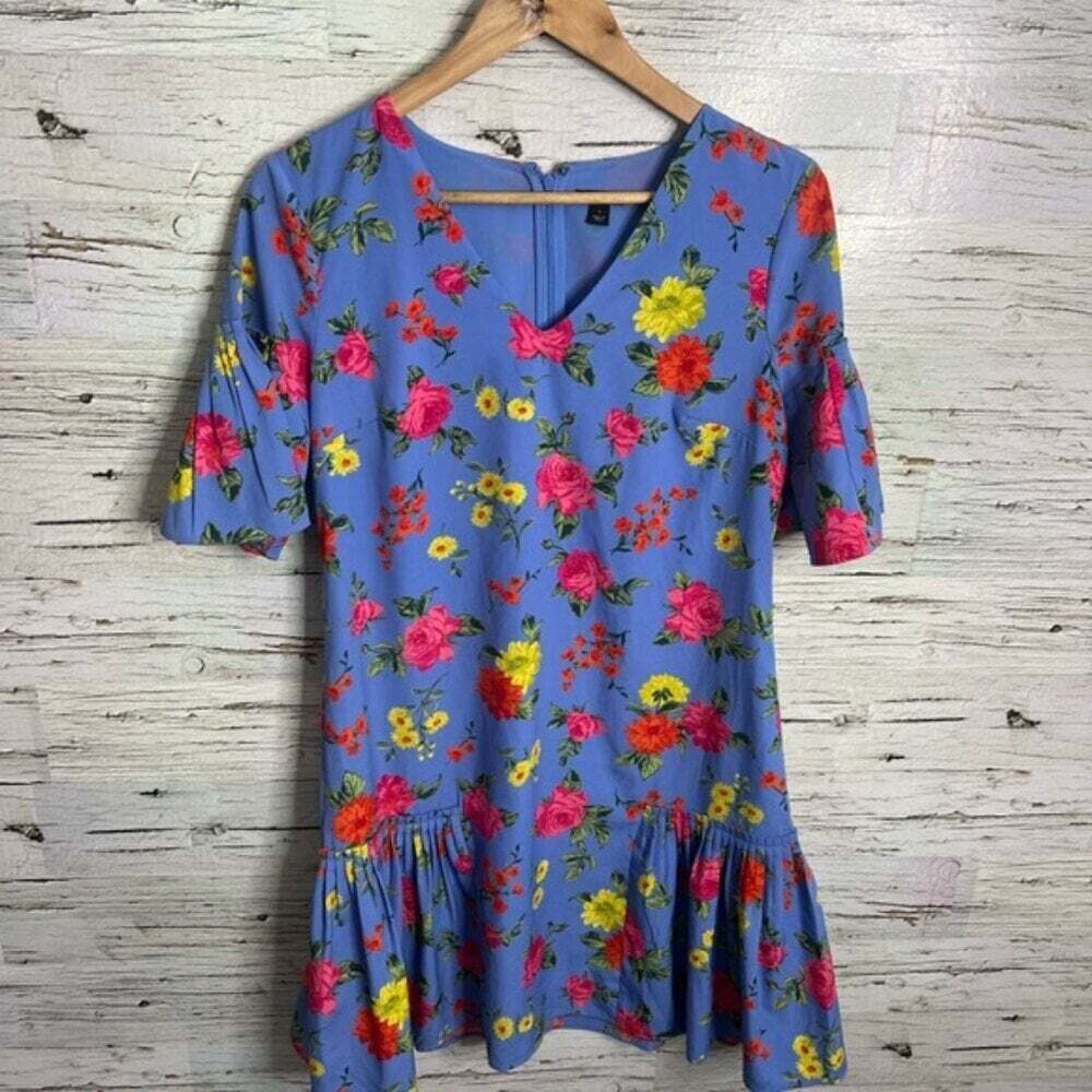 Ann Taylor floral pleated dress yellow blue size 4